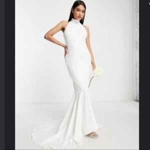 Wedding dress modern elegant high neck wedding dress white long